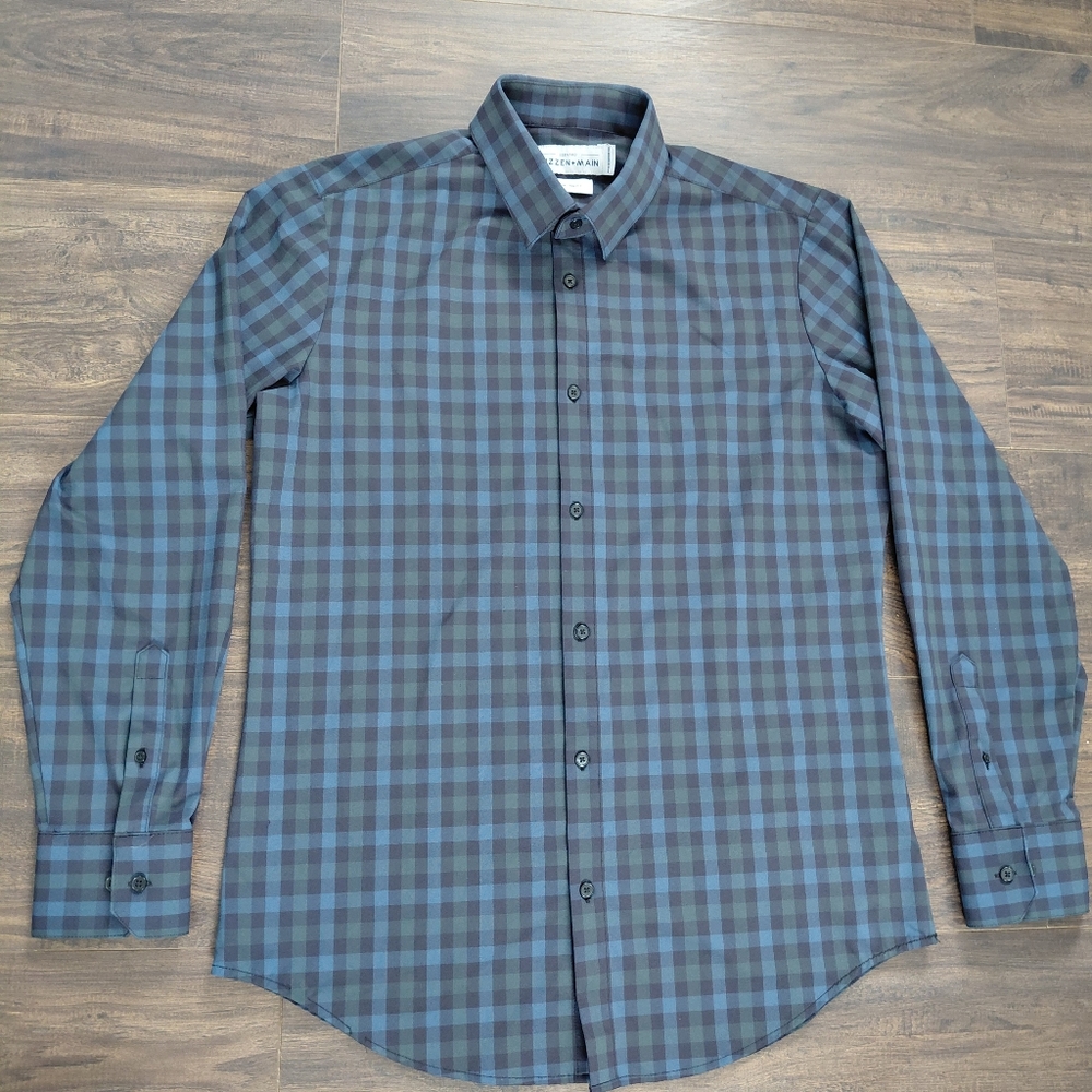 Mizzen + Main Mens Dress Shirt - Size Large Trim Fit - Blue - Long Sleeve -